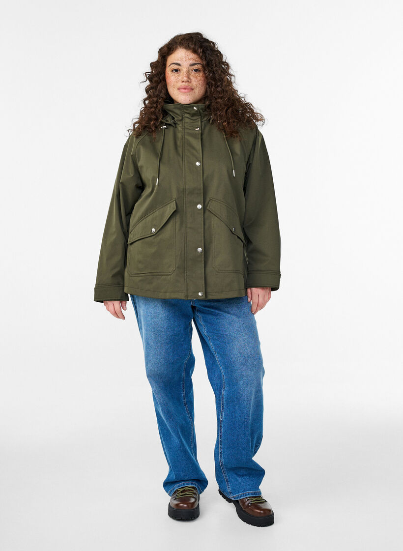 Kurze Fr&uuml;hlingsjacke mit abnehmbarer Kapuze, Gr&uuml;n, Model image number 1