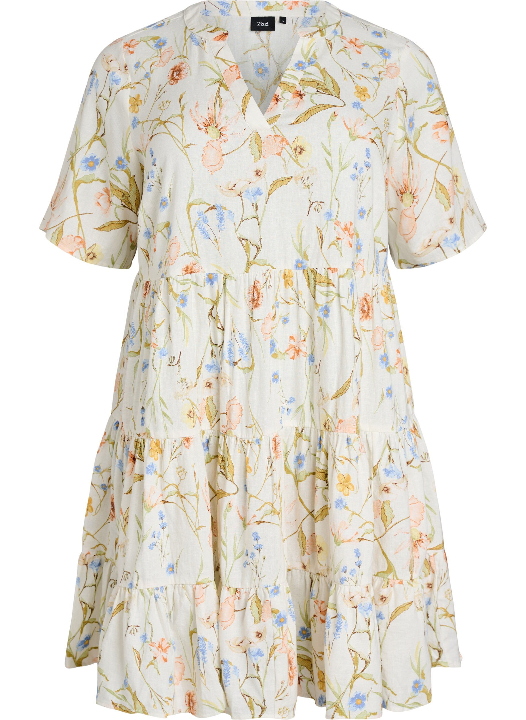 Zizzi Robe A-line longueur genou en lin et viscose, Vanille, Packshot image number 0