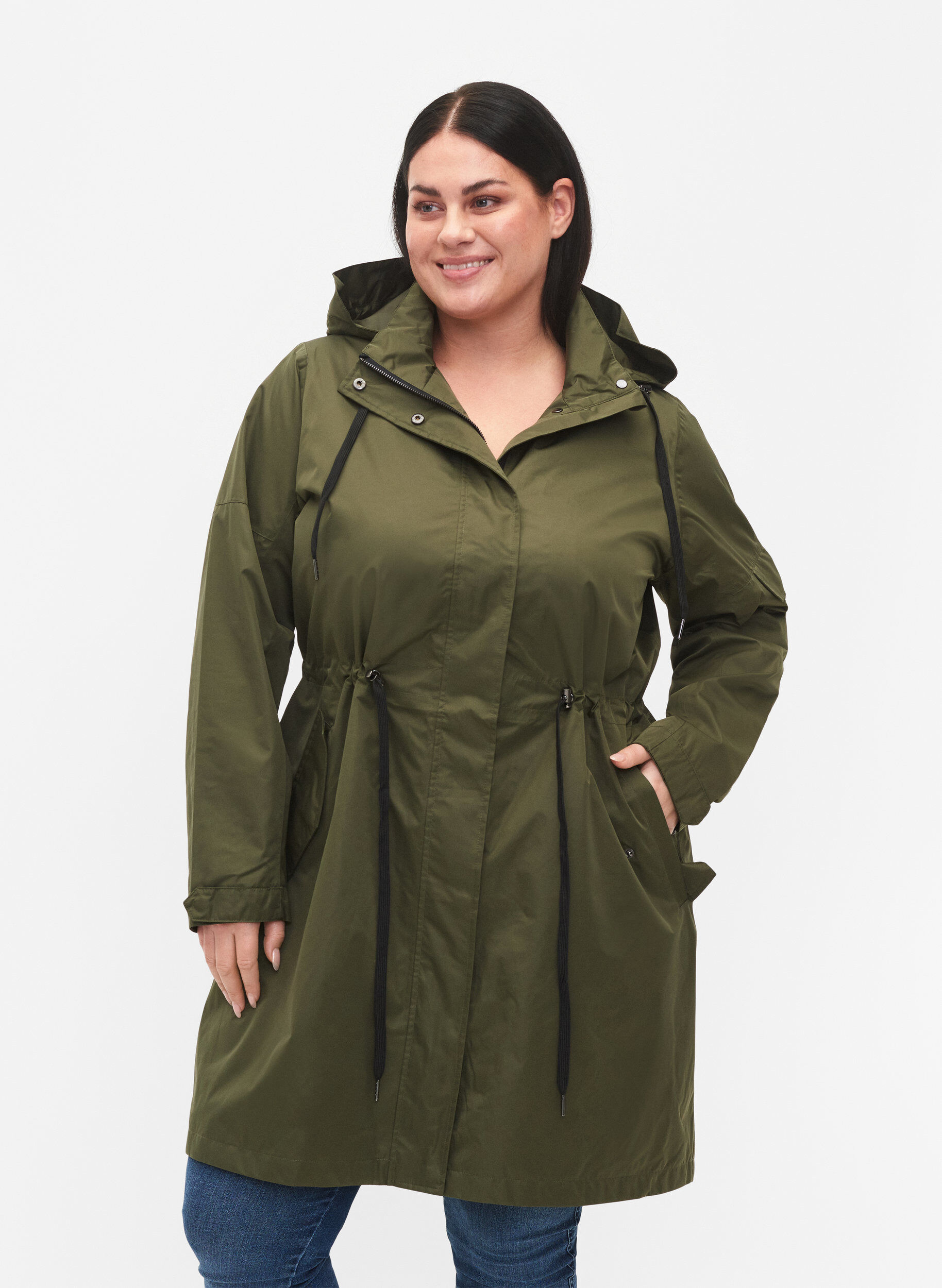 Zizzi Wasserdichter Parka mit abnehmbarer Kapuze, Forest Night, Model image number 0