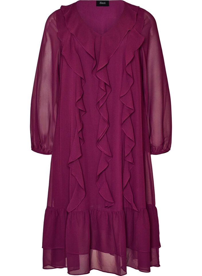 Partykleid mit R&uuml;schendetails und V-Ausschnitt, Rot, Packshot image number 0