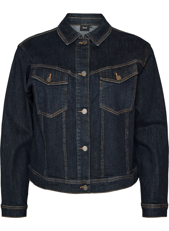 Veste en jean classique avec surpiq&ucirc;res contrastantes, Bleu, Packshot image number 0