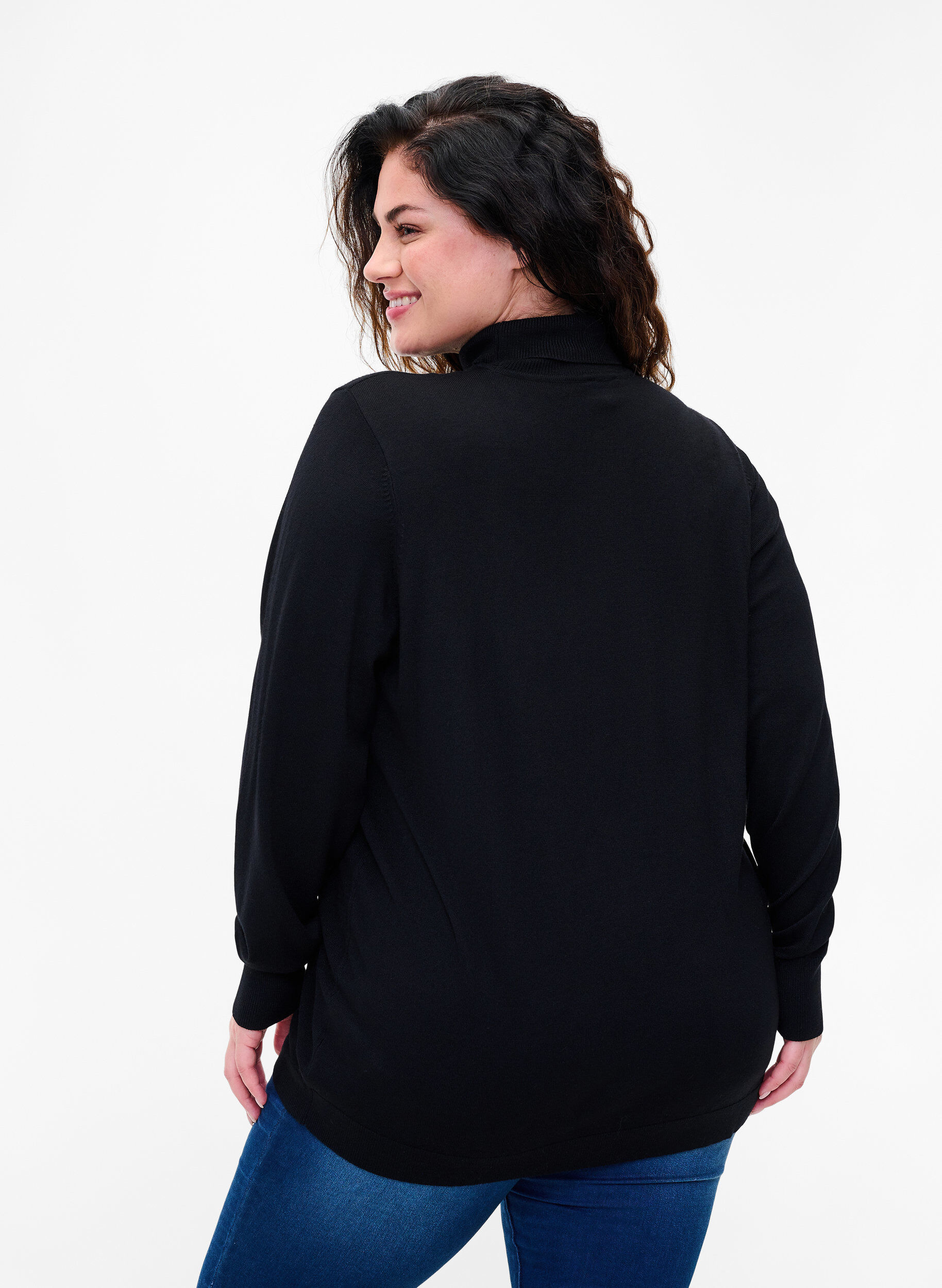 Zizzi Rollkragenpullover aus Viskose, Black, Model image number 1