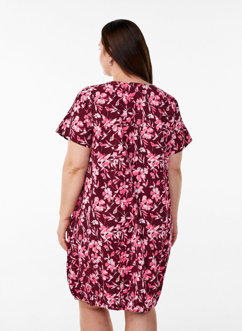 Robe en coton &agrave; manches courtes avec imprim&eacute;, Bordeaux fonc&eacute;, Model image number 2