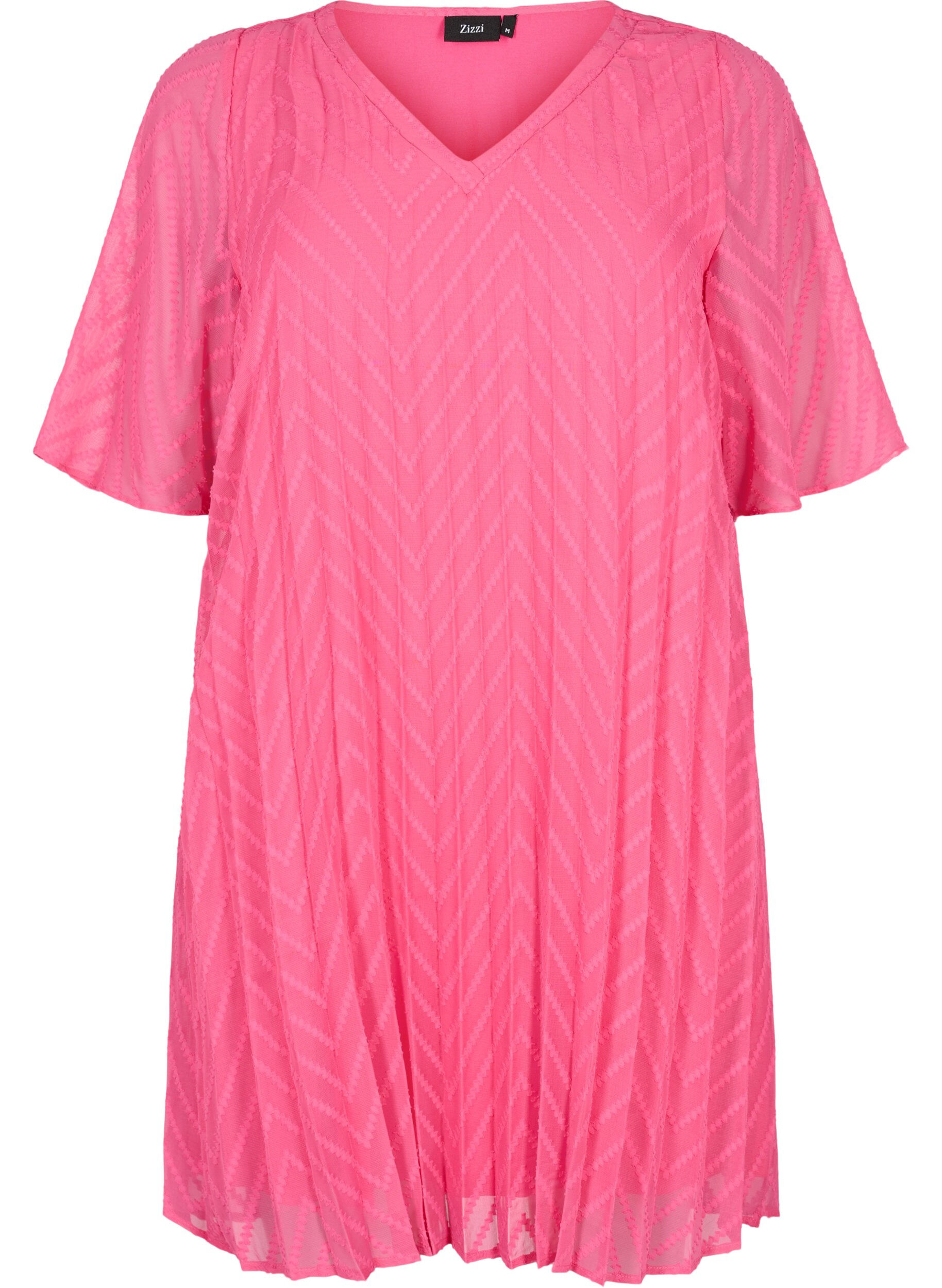 Zizzi Robe pliss&eacute;e &agrave; manches courtes, Shocking Pink, Packshot image number 0