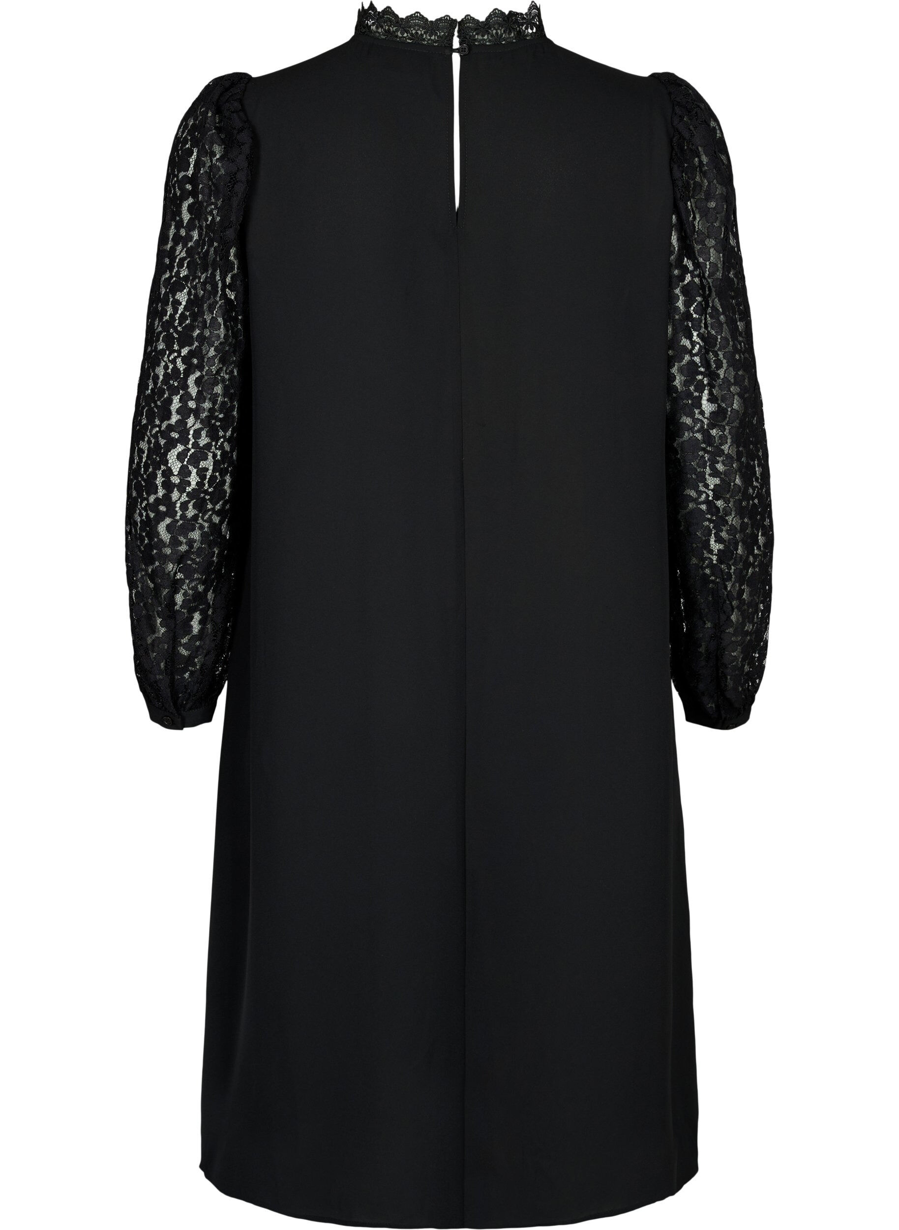 Zizzi Lang&auml;rmeliges Kleid mit Spitze, Black, Packshot image number 1