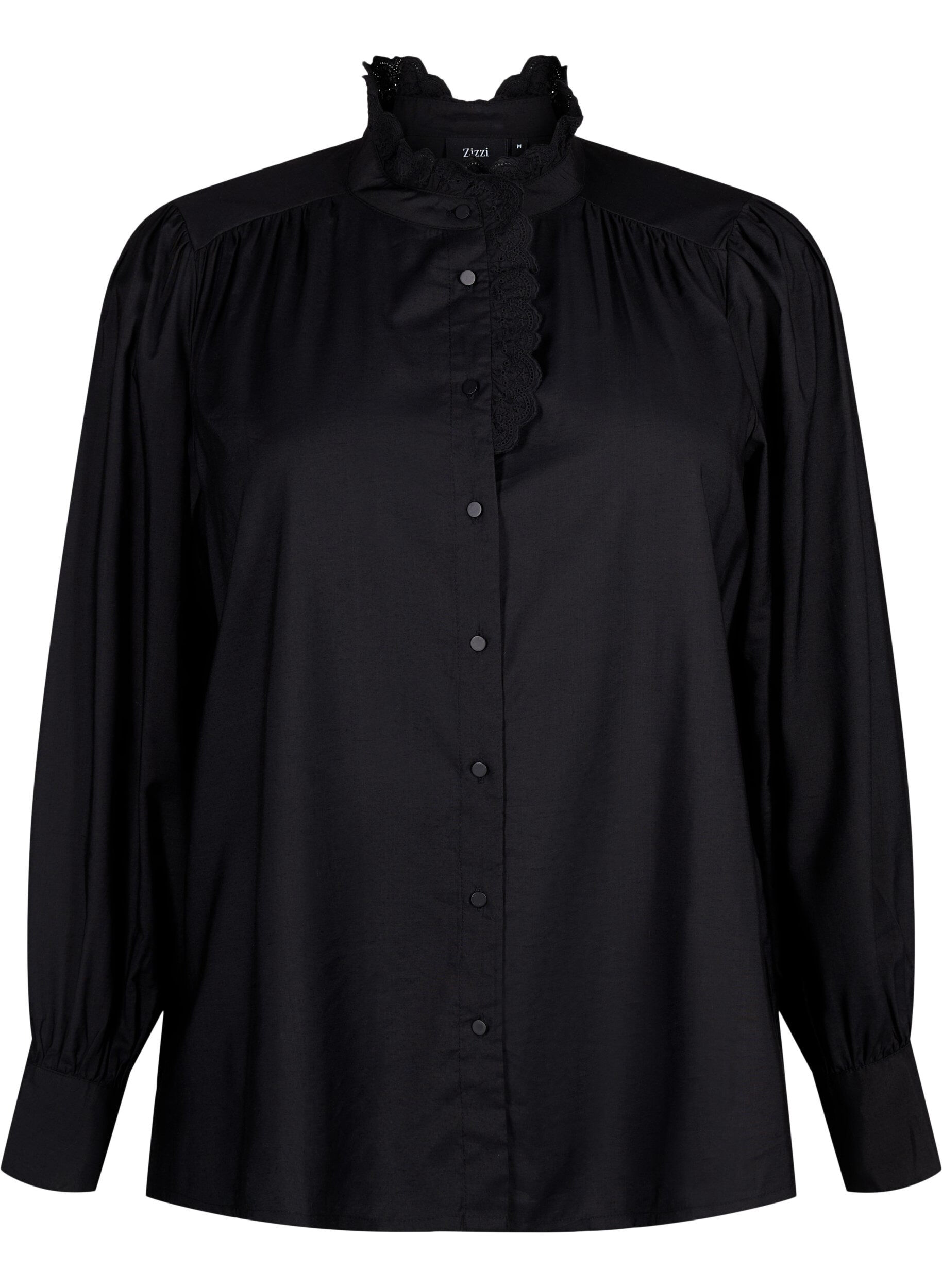 Zizzi Viskose Shirt Bluse mit Ruffles, Black, Packshot image number 0