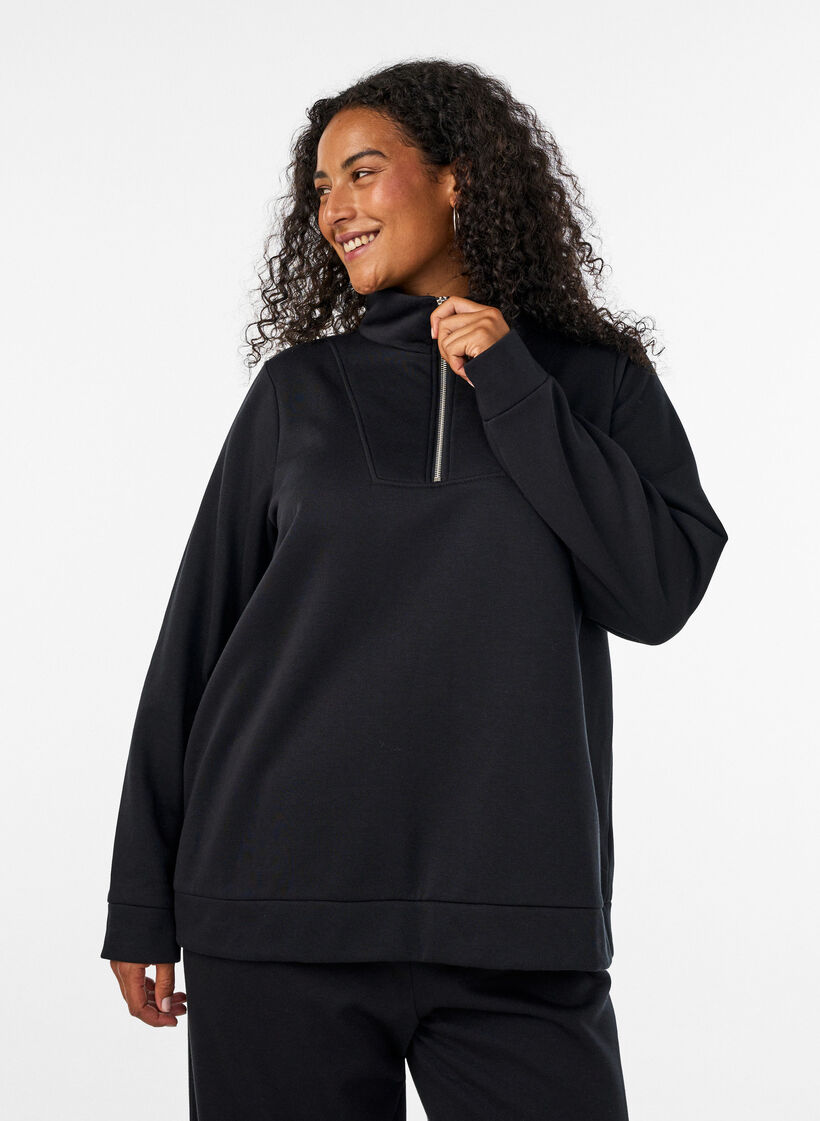 Sweatshirt mit hohem Kragen und Rei&szlig;verschluss, Schwarz, Model image number 0