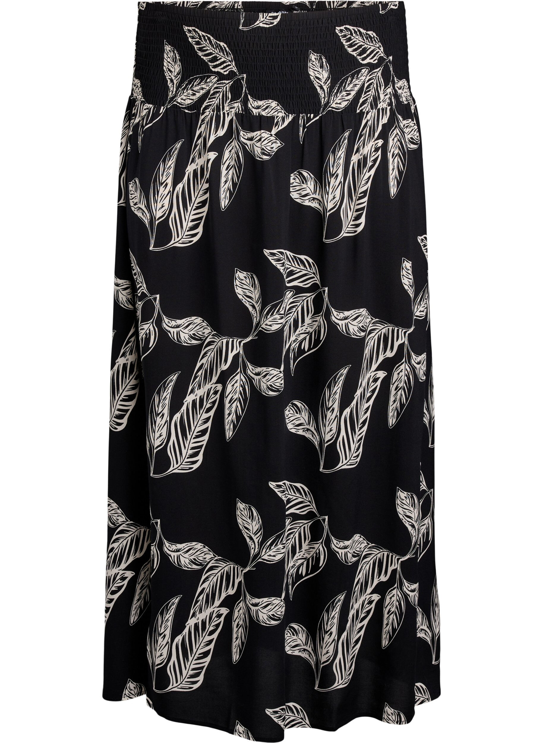 ZizziJupe longue en viscose avec smocks, Noir, Packshot image number 0