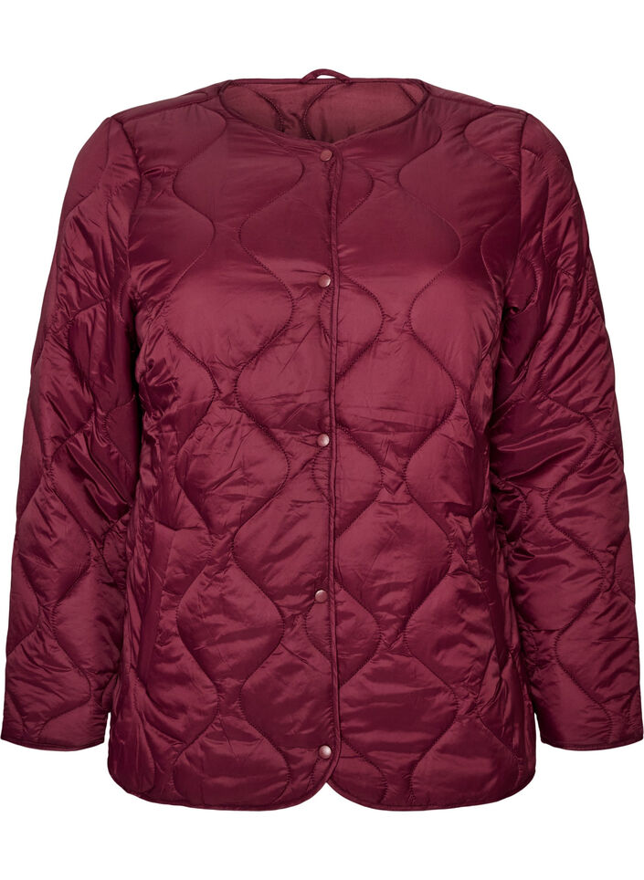 Veste matelass&eacute;e avec boutons-pression et col rond, Bordeaux fonc&eacute;, Packshot image number 0