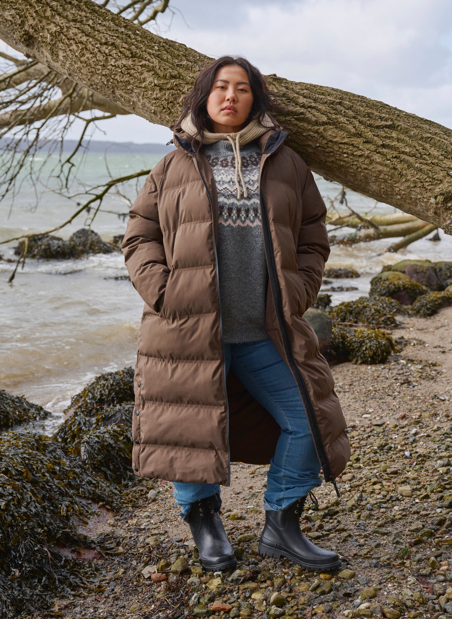 Zizzi Gestrickter Pullover mit Muster und langen &Auml;rmeln, Medium Grey Comb, Image image number 0