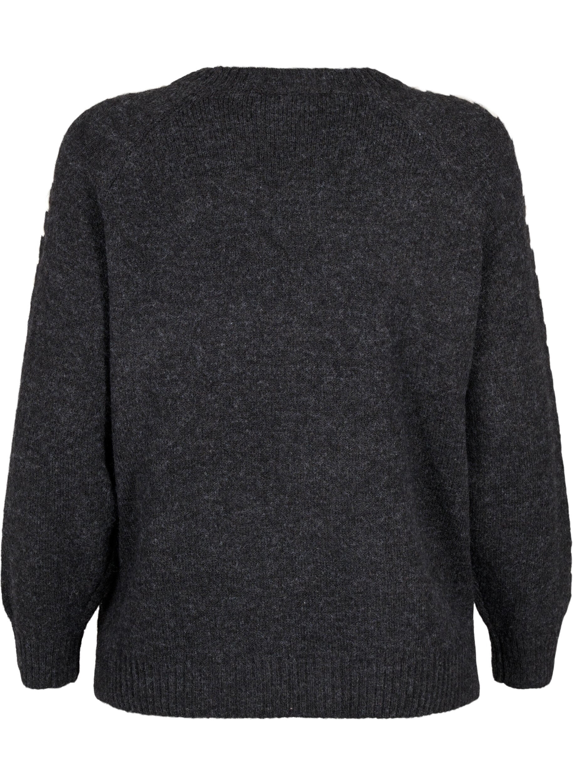 Zizzi Chemisier en tricot avec coutures, Dark Grey White Mel., Packshot image number 1