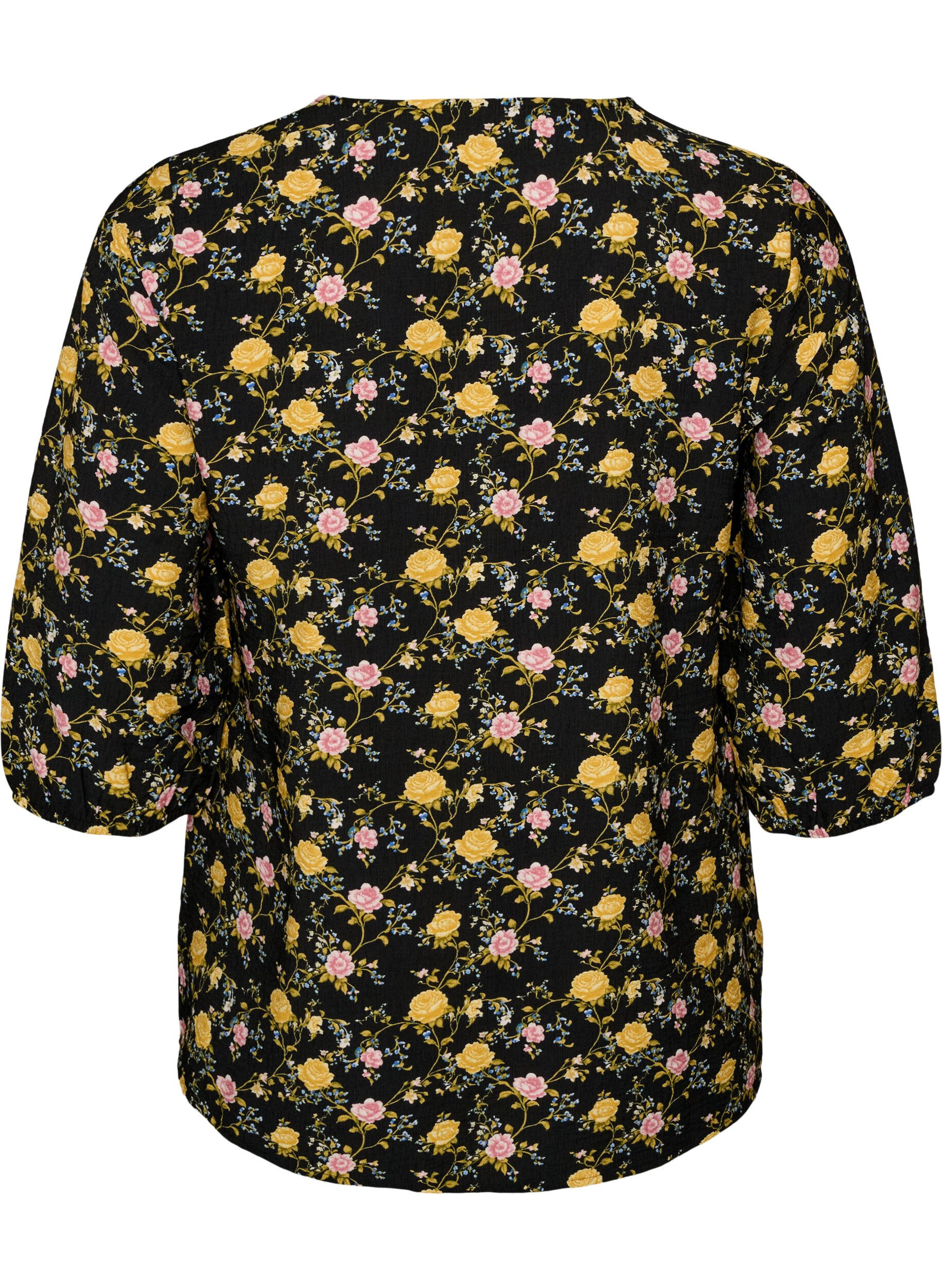 ZizziGemusterte Bluse aus Viskose mit 3/4-&Auml;rmeln, Schwarz, Packshot image number 1