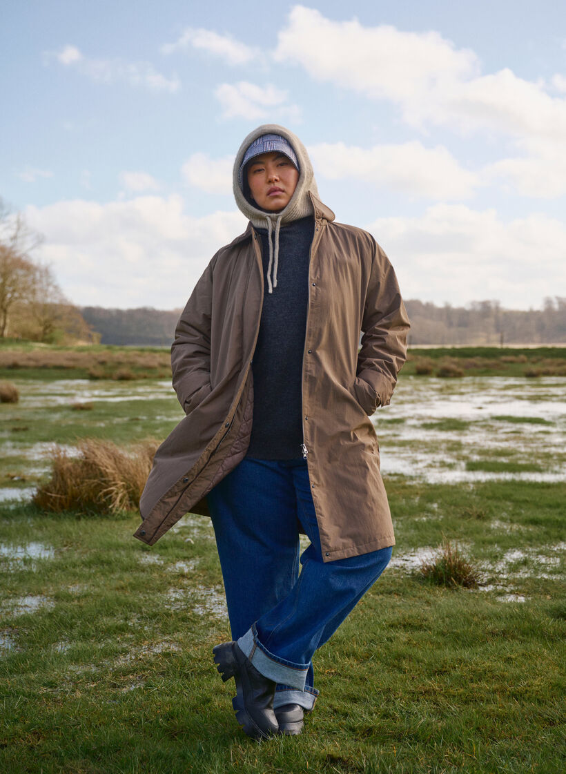 Übergangsmantel mit Samtkragen und Taschen, Chocolate Chip, Image image number 0