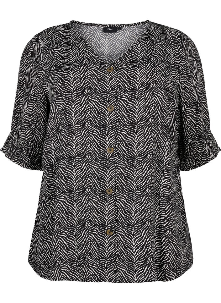 Chemisier en viscose avec boutons, Black Graphic AOP, Packshot image number 0