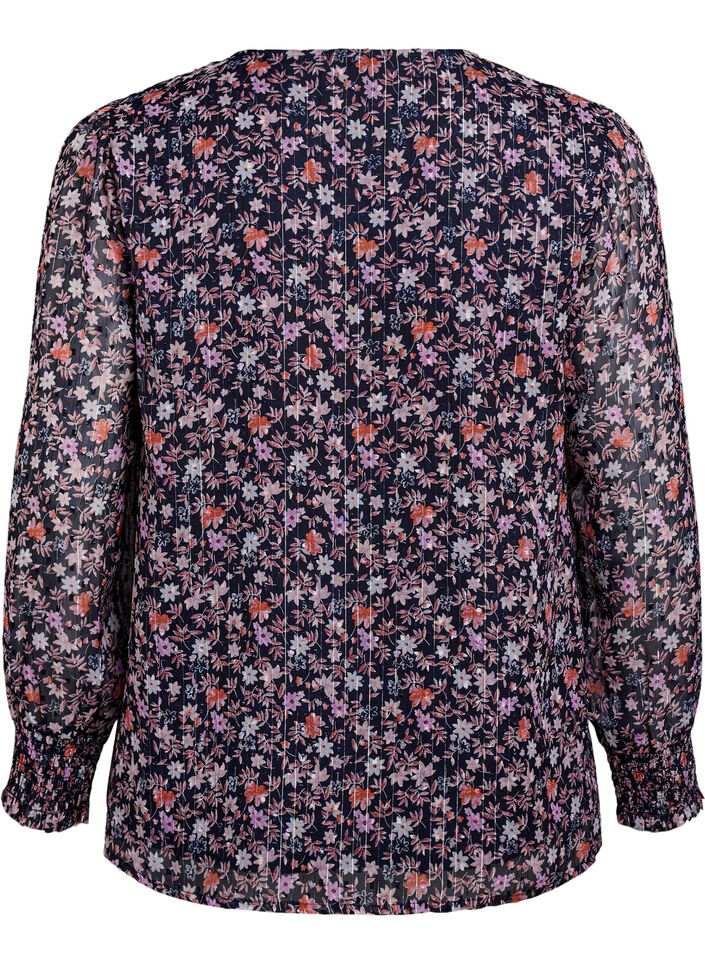 Chemisier &agrave; imprim&eacute; floral et fil paillet&eacute;, Bleu, Packshot image number 1