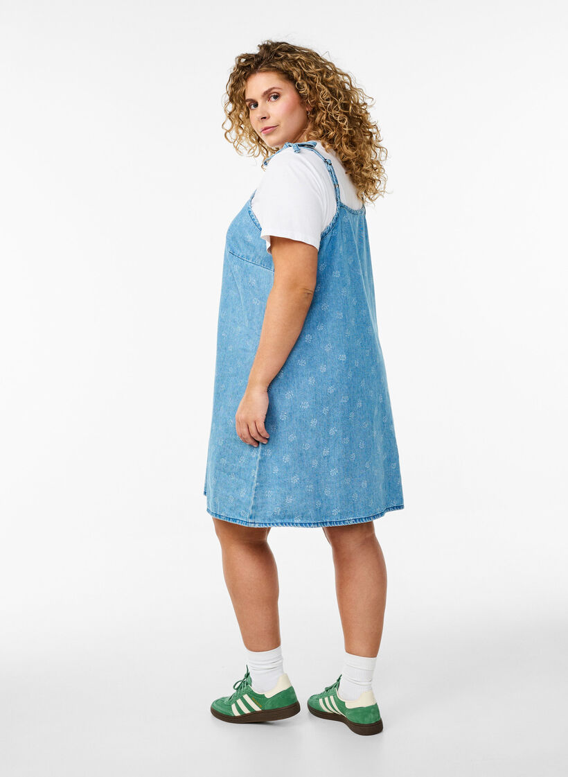 Robe courte en denim avec bretelles réglables, LBD w. Flower, Model image number 1