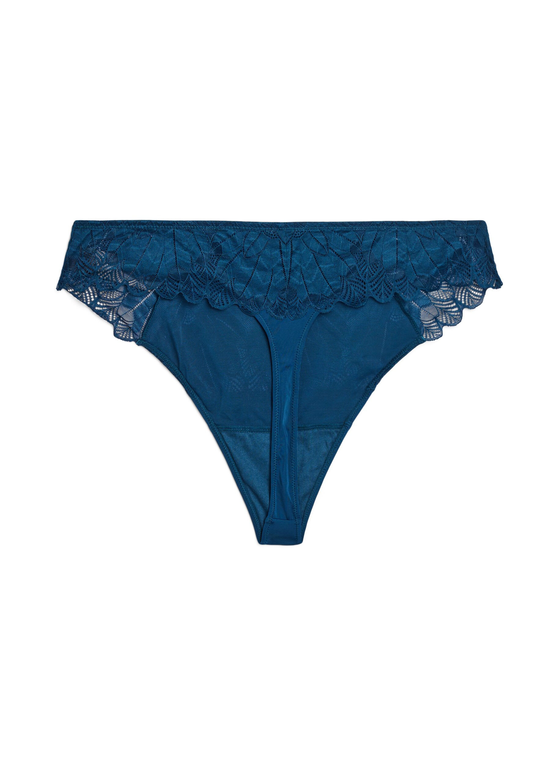Zizzi Stringtanga mit Spitze, Blau, Packshot image number 1