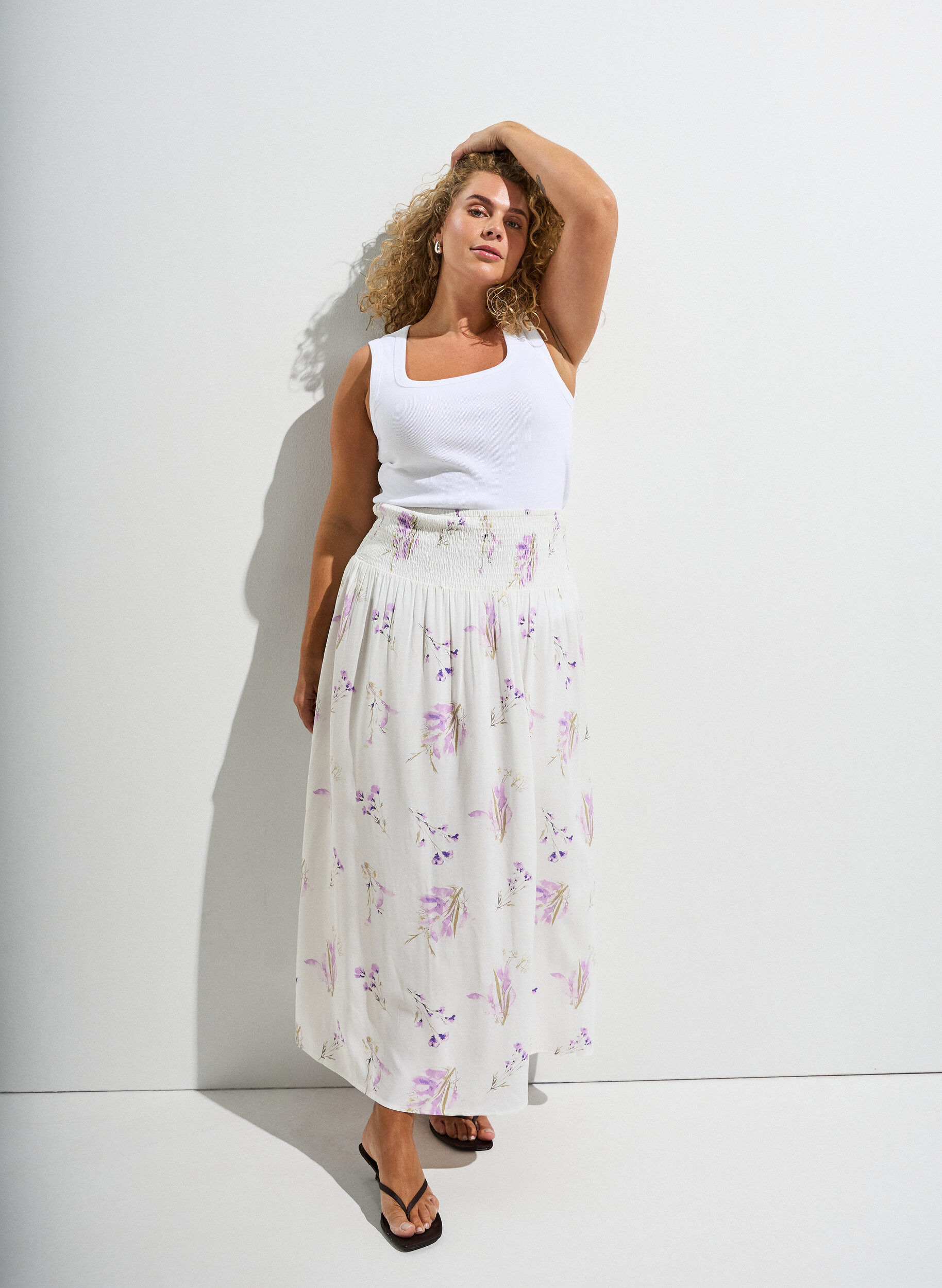 FLASH - Jupe longue en viscose avec smocks