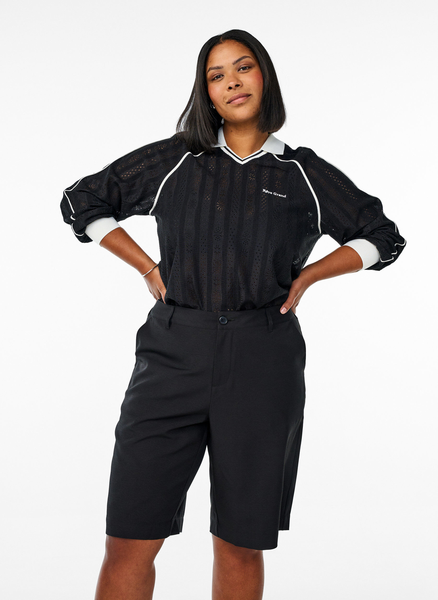 Bermuda taille haute, Noir, Model