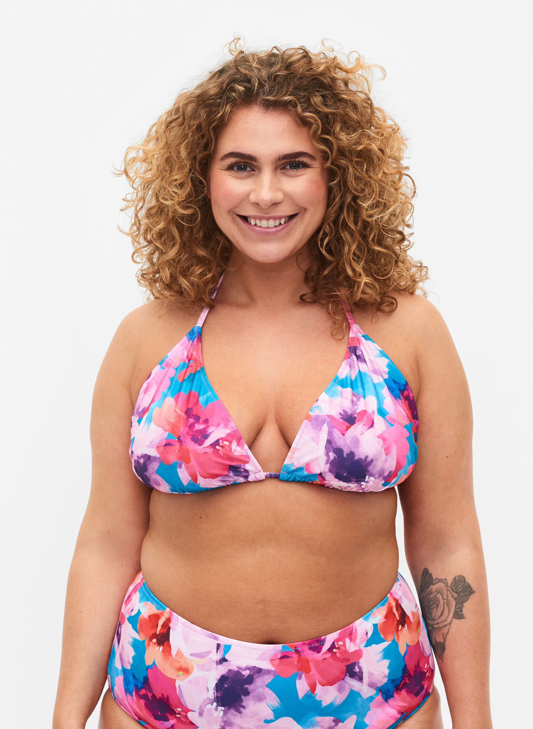 Zizzi Triangel-Bikinioberteil mit Print, Pink, Model image number 0