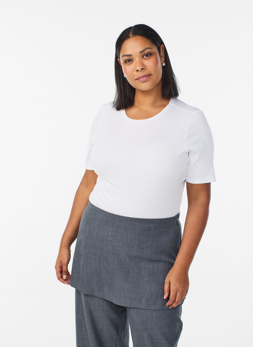 T-shirt basic c&ocirc;tel&eacute; avec col rond, Blanc, Model image number 0