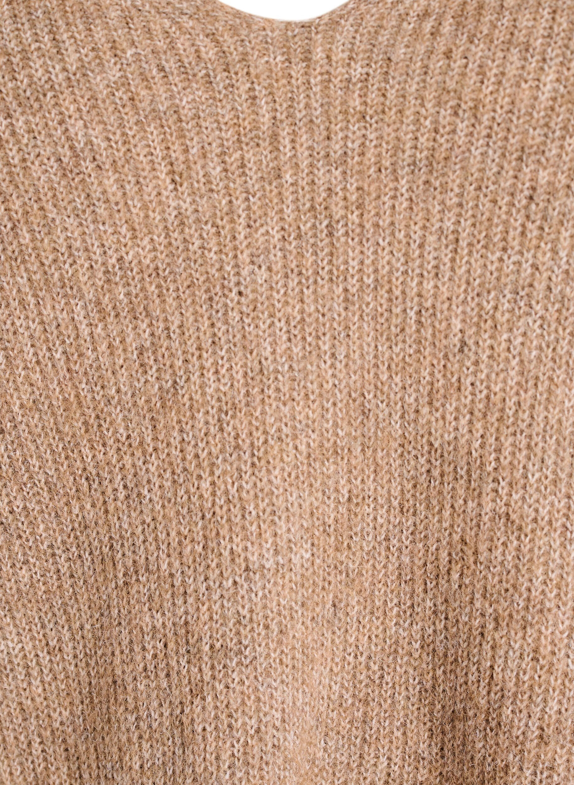 Zizzi Blouse en maille &agrave; col V et manches raglan, Camel, Packshot image number 2