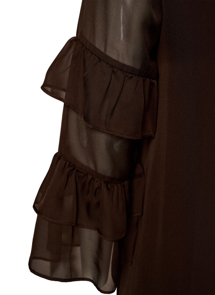 Robe courte avec manches transparentes &agrave; volants, Marron, Packshot image number 3