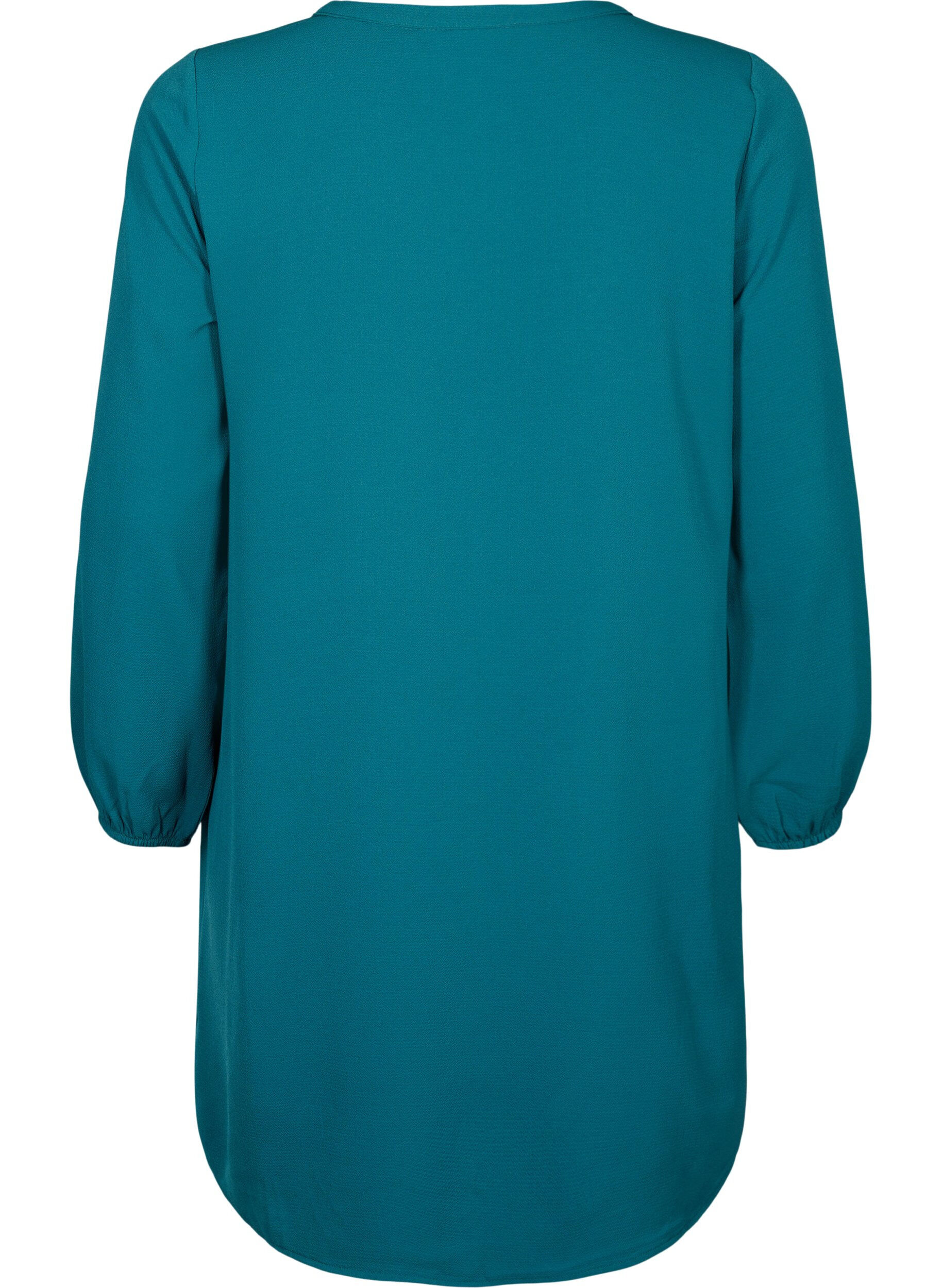 Zizzi Lang&auml;rmeliges Kleid mit V-Ausschnitt., Deep Teal, Packshot image number 1