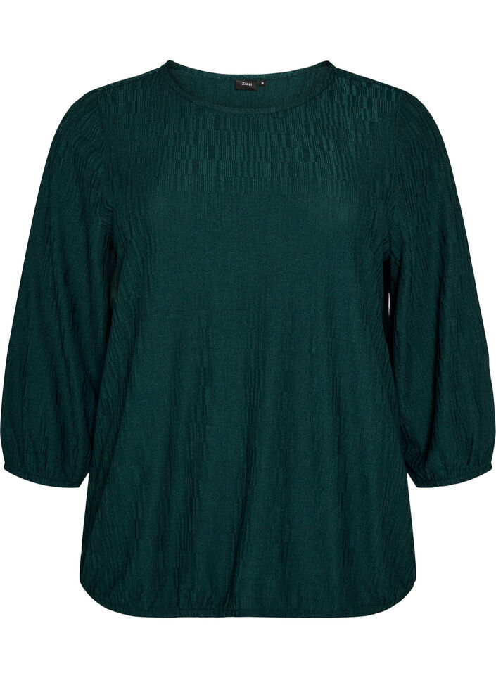 Bluse mit Struktur und 3/4-&Auml;rmeln, Gr&uuml;n, Packshot image number 0