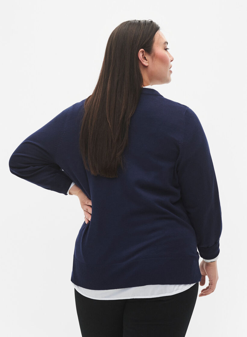 Viskose-Strickjacke mit Knöpfen, Navy Blazer, Model image number 1
