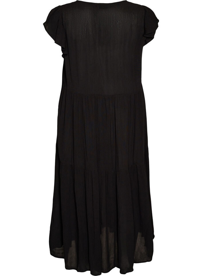 Midikleid aus Viskose mit R&uuml;schen&auml;rmeln, Schwarz, Packshot image number 1