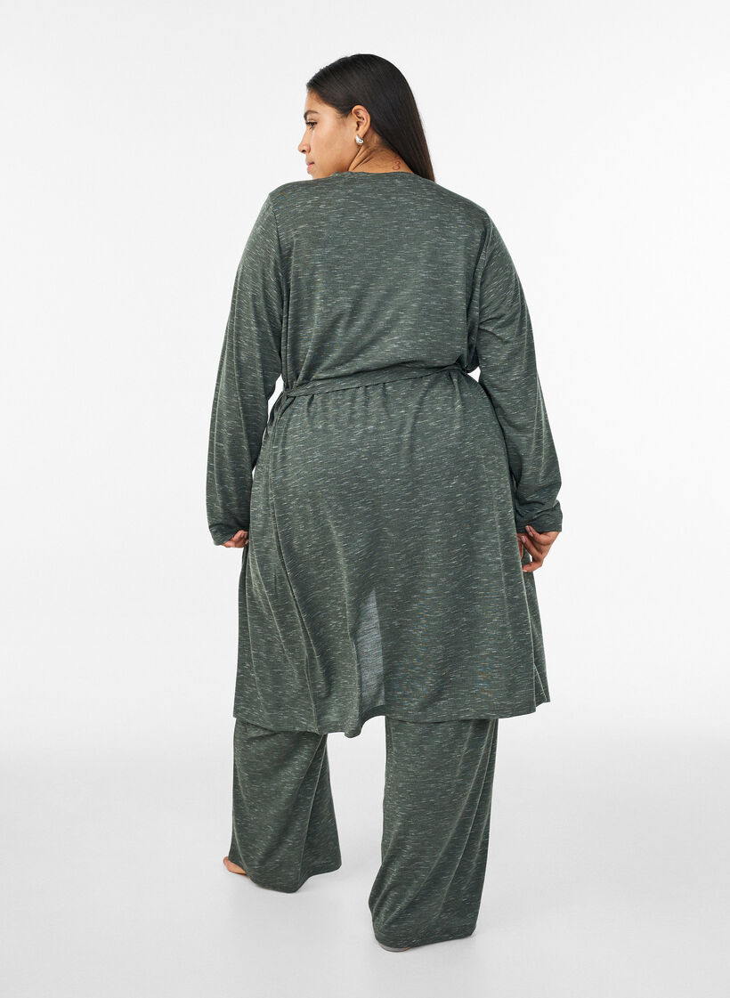 Cardigan long en jersey avec ceinture &agrave; nouer, Vert, Model image number 1