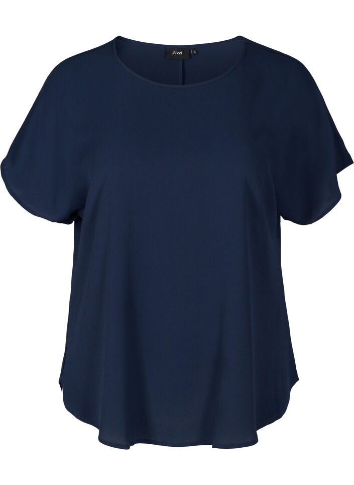 Bluse mit kurzen &Auml;rmeln und Rundhalsausschnitt, Blau, Packshot image number 0