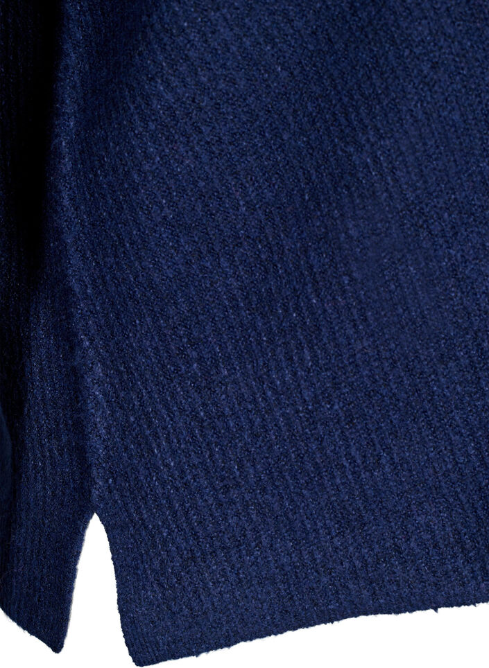 Chemisier en maille à col en V et à manches longues, Naval A. Black Mel., Packshot image number 3