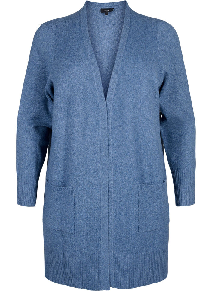 Strickjacke mit Rippenstrick und Taschen, Blau, Packshot image number 0