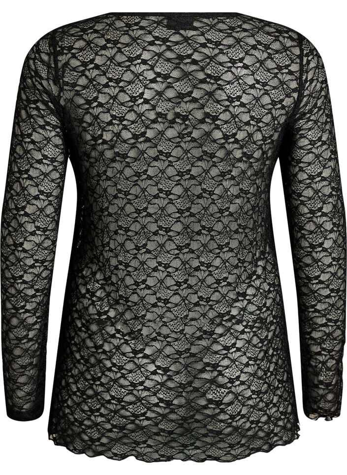 Blouse en dentelle transparente avec manches longues, Noir, Packshot image number 1