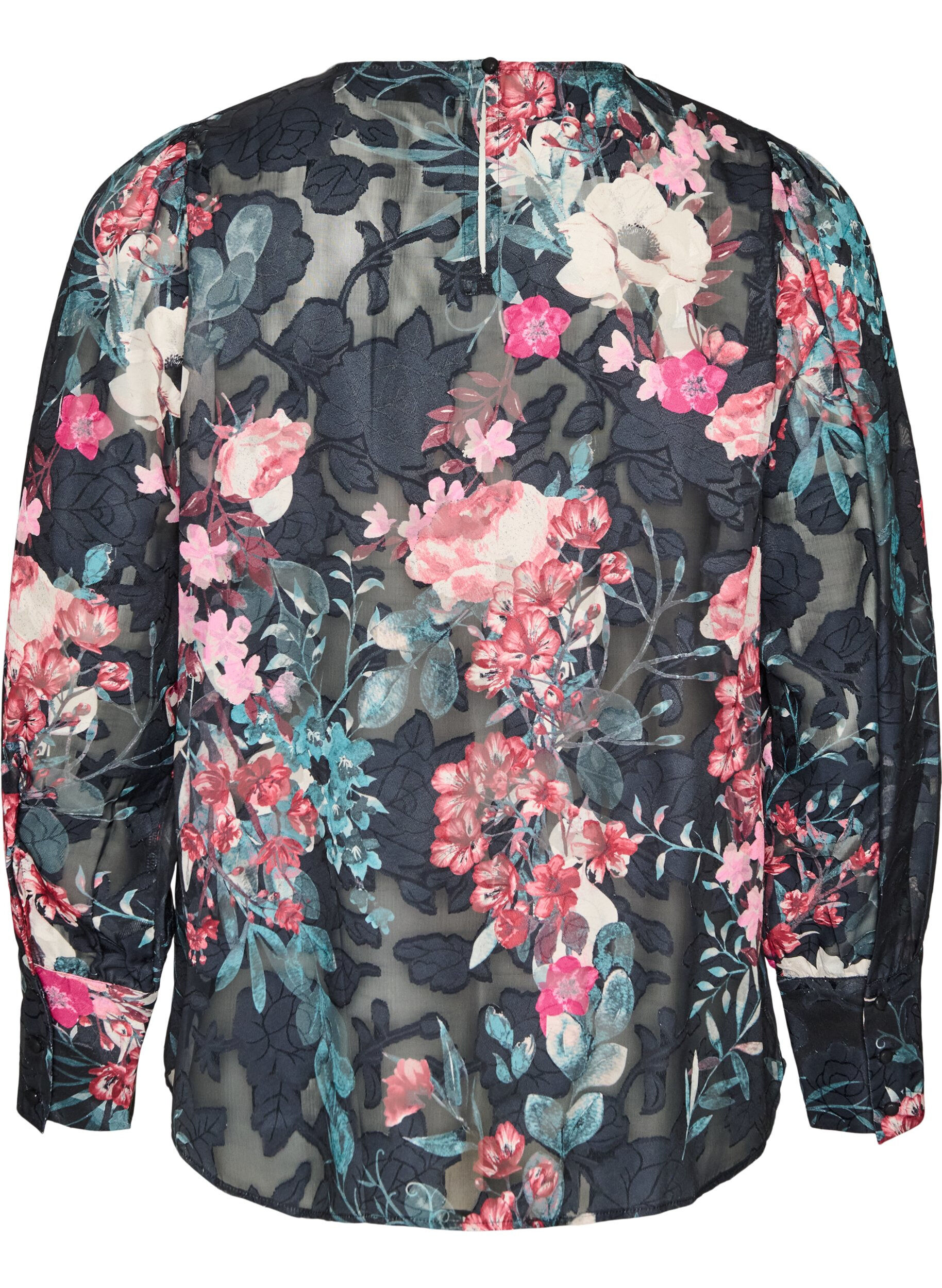 ZizziGebl&uuml;mte Bluse mit Webstruktur, Schwarz, Packshot image number 1