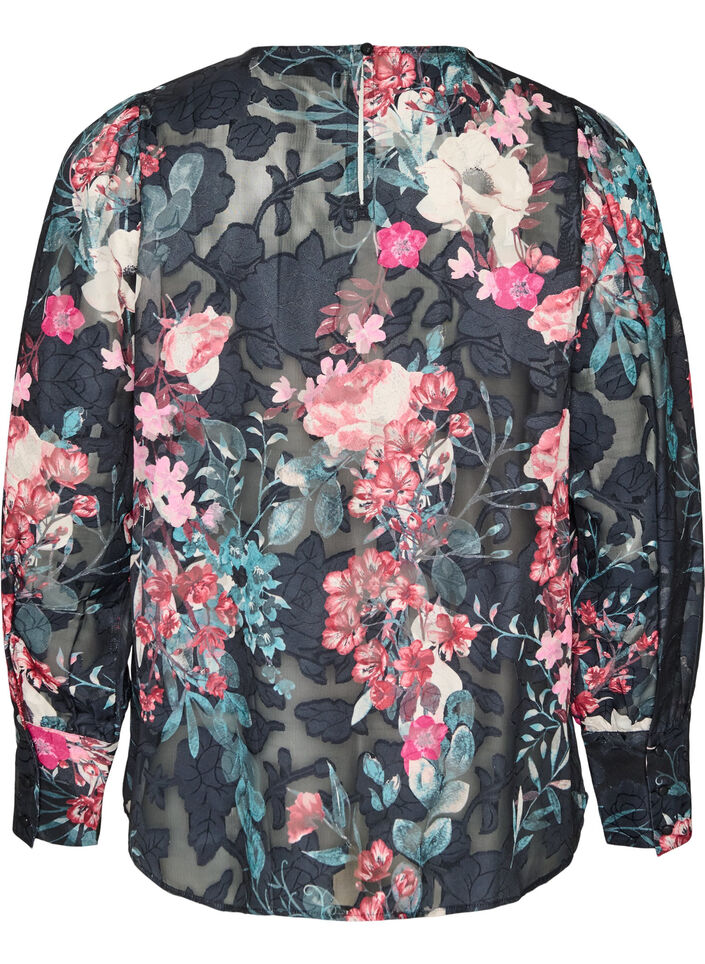Gebl&uuml;mte Bluse mit Webstruktur, Schwarz, Packshot image number 1