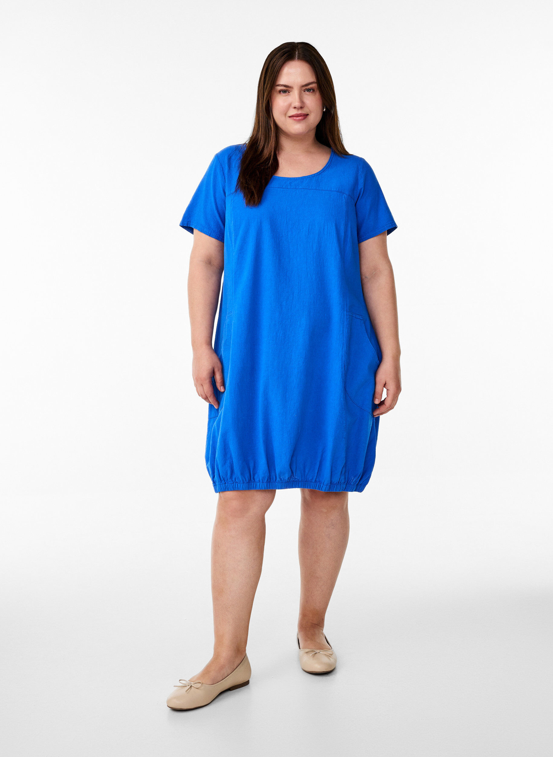 ZizziRobe en coton &agrave; manches courtes, Bleu, Model image number 1