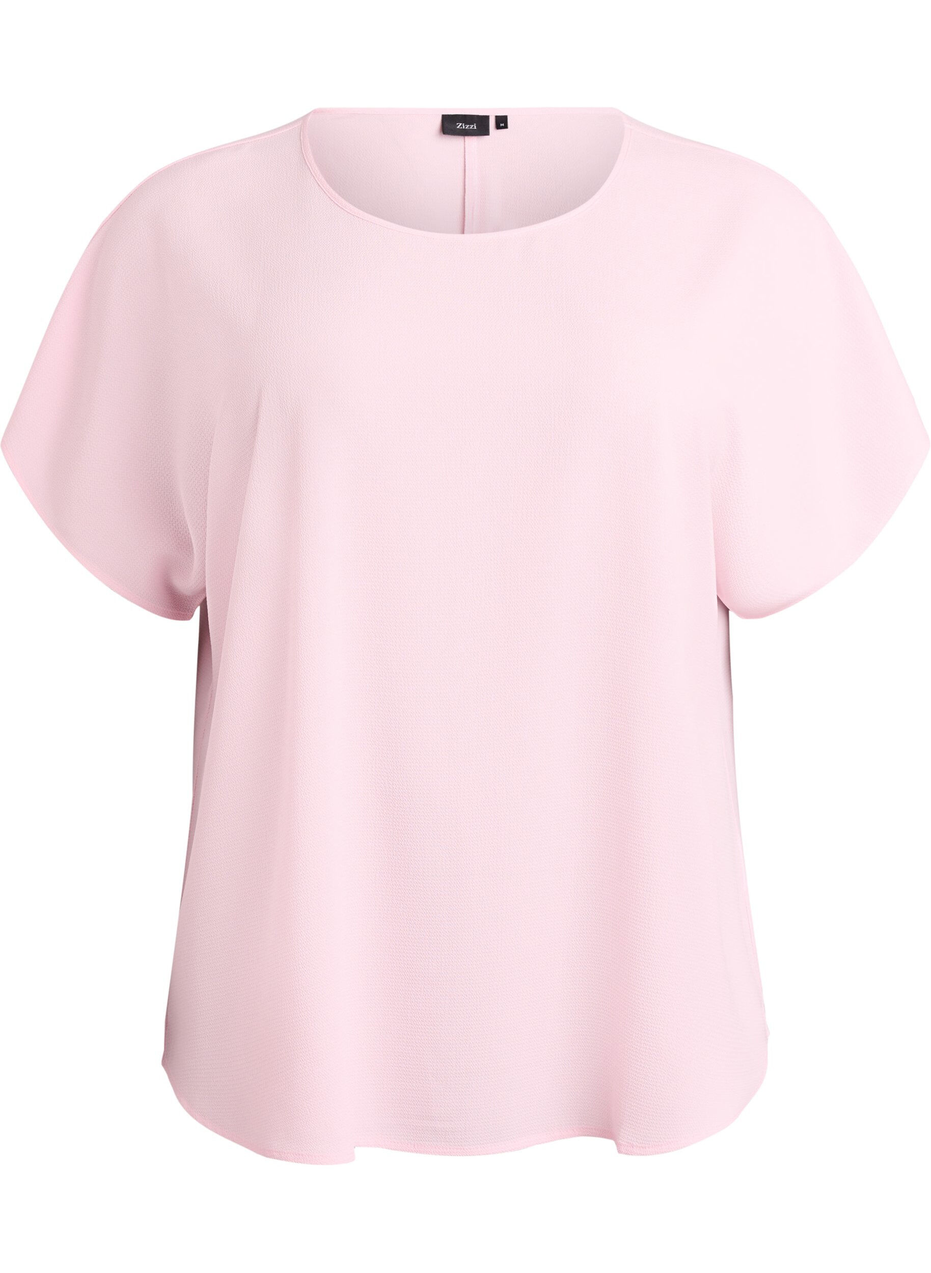 Zizzi Bluse mit kurzen &Auml;rmeln und Rundhalsausschnitt, Pink, Packshot image number 0
