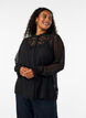 Hemdbluse mit Spitzeneinsatz und Punktemuster, Schwarz, Model image number 0