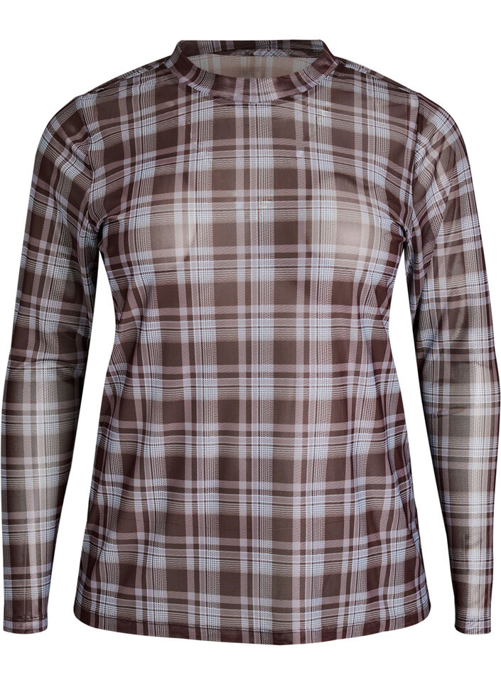 Blouse en maille &agrave; carreaux, Bleu, Packshot