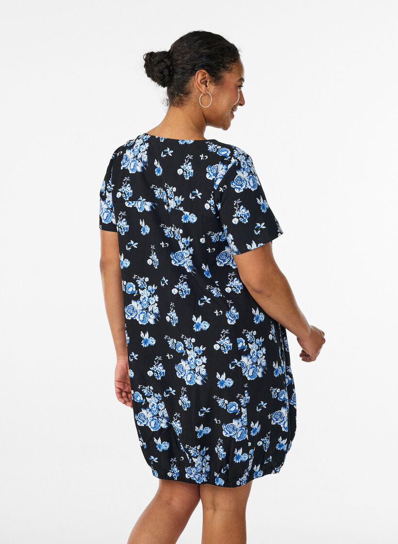 Robe en coton &agrave; manches courtes avec imprim&eacute;, Noir, Model image number 2