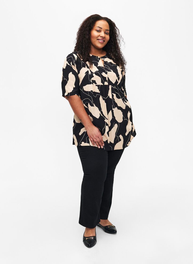 Bedruckte Tunika aus Viskose, Black AOP, Model image number 2