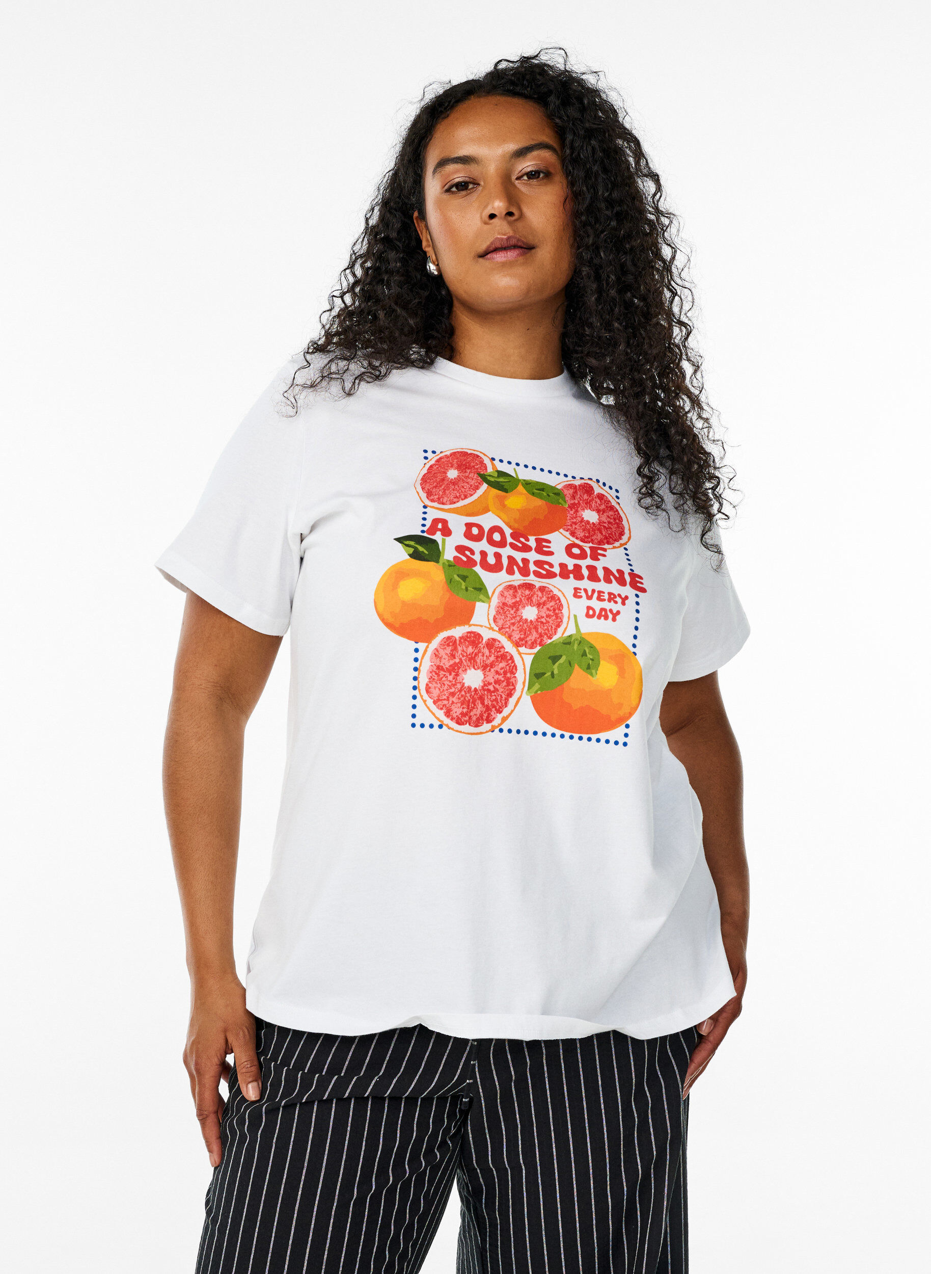 ZizziT-shirt en coton biologique avec motif d'agrumes, Blanc, Model image number 0