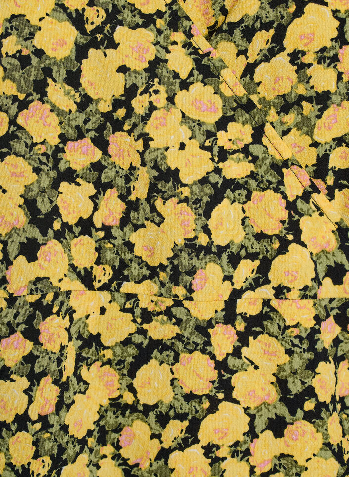 Blumiges Wickelkleid mit kurzen &Auml;rmeln, Gelb, Packshot image number 2