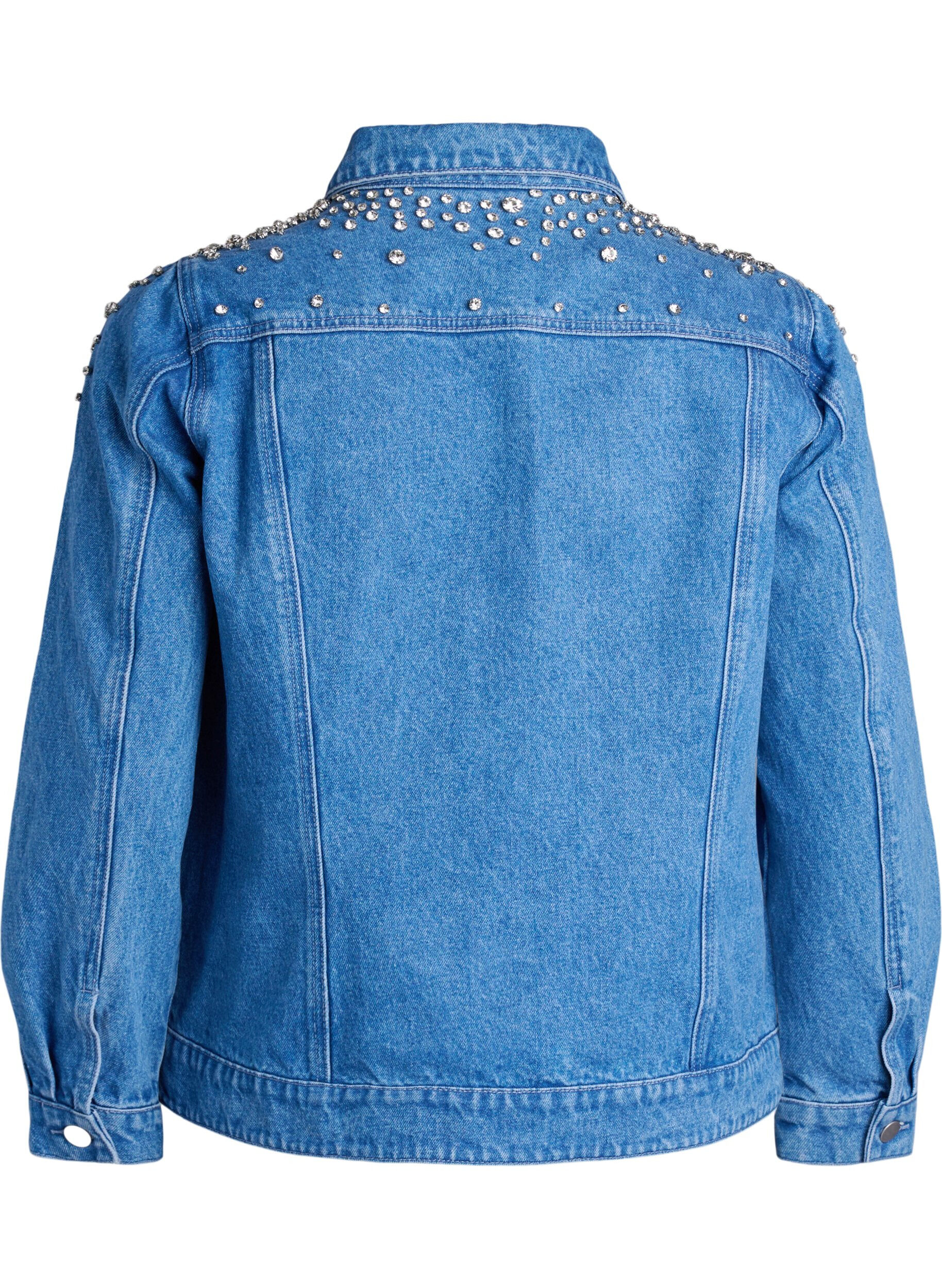 Zizzi Jeansjacke mit Strasssteinen, Blau, Packshot image number 1
