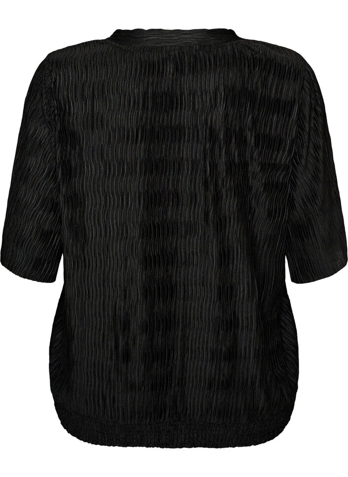 Bluse mit welliger Struktur und Ballonform, Schwarz, Packshot image number 1