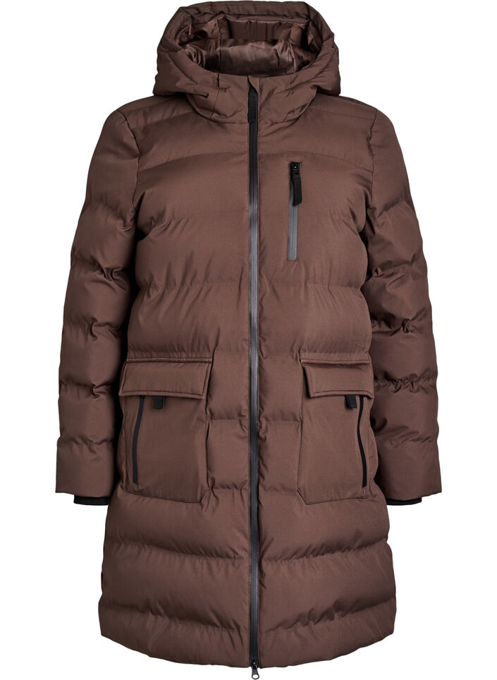 Doudoune avec capuche et poches, Marron, Packshot image number 0