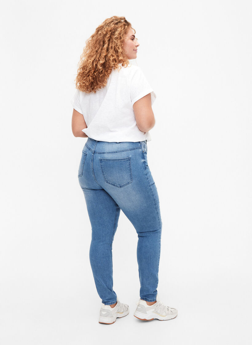 Jeans Amy avec une coupe super slim et des détails déchirés, Bleu, Model image number 1